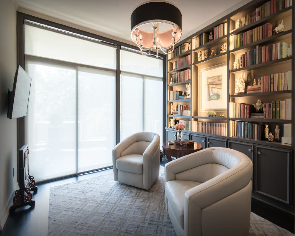 Spacious open concept kitchen renovation in a DC condo with island seating and transitional design