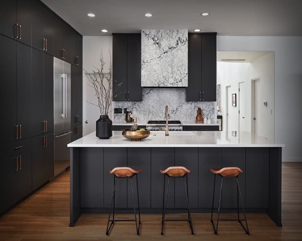 Modern luxury kitchen remodel in Washington DC with quartz countertops and smart appliances