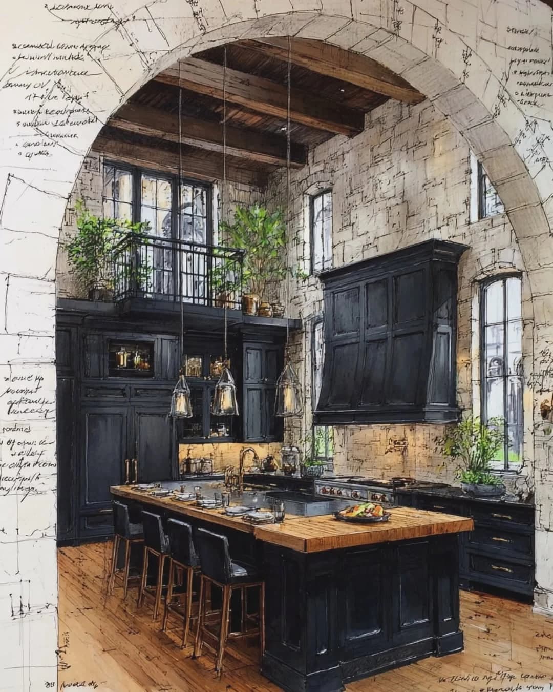 Architect working on blueprints with design tools.